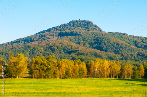 Ralsko mountain on sunny autumn day. Northern Bohemia  Czech Republic.