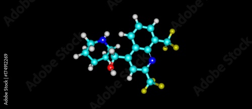 Mefloquine molecular structure isolated on black
