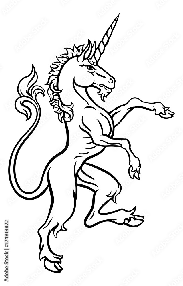 Fototapeta premium Heraldic Style Unicorn Drawing