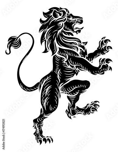 Heraldic Lion Standing Rampant On Hind Legs