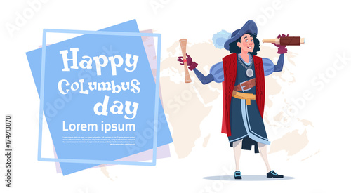 Fotografia Happy Columbus Day American Discovery Holiday Poster Greeting Card Flat Vector I