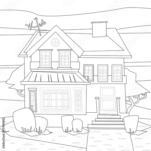 Catroon house building vector coloring illustration