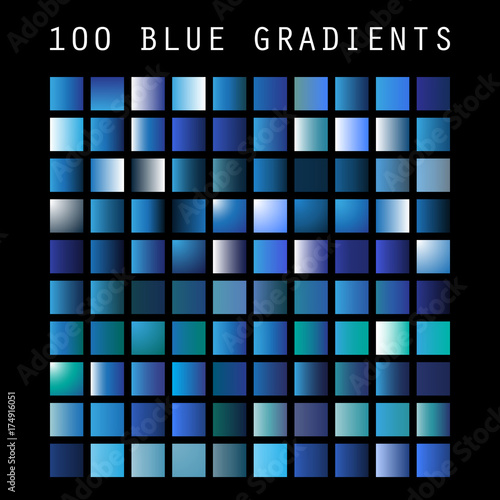 Set of 100 Blue Color Shades and Gradient Samples, Design Template, Vector illustration