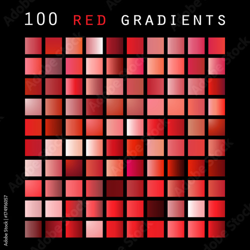 Set of 100 Red Color Shades and Gradient Samples, Design Template, Vector illustration