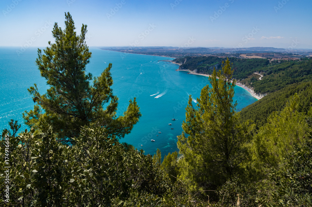 Fototapeta premium Riviera del Conero (Conero coast) seen from above. Marche, Ancona, Italy.