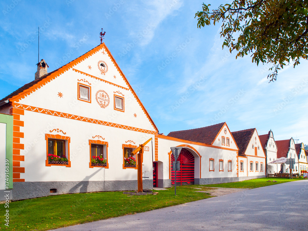 Picturesque houses of Holasovice, small rural village with rustic baroque architecture. Southern Bohemia, Czech Republic. UNESCO heritage site. Picturesque houses of Holasovice, small rural village with rustic baroque architecture. Southern Bohemia, Czech Republic. UNESCO heritage site.