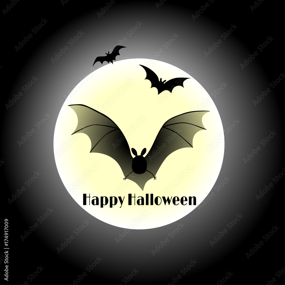Halloween background. Festive vector illustration. Bat. Full moon. Fear. Dark.