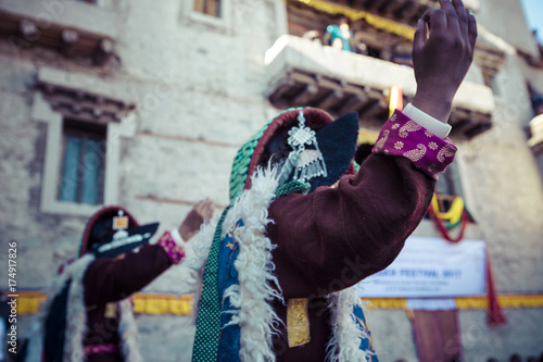 Unidentified artists in Ladakhi costumes at the Ladakh Festival on September 20, 2017, Leh, India.