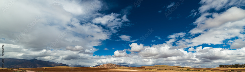 Expansive view of the Sacred Valley, Peru from Pisac Inca site, major travel destination in Cusco region, Peru. Dramatic sky. Expansive view of the Sacred Valley, Peru from Pisac Inca site, major travel destination in Cusco region, Peru. Dramatic sky.