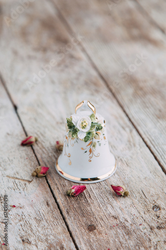 Souvenirs made of porcelain shot in the Studio with marshmallows and flowers. DIY and gift sets