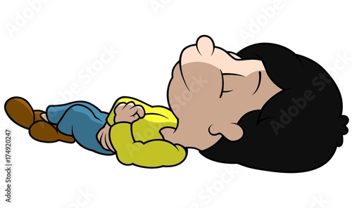 Sleeping Boy on a Ground - Cartoon Illustration, Vector