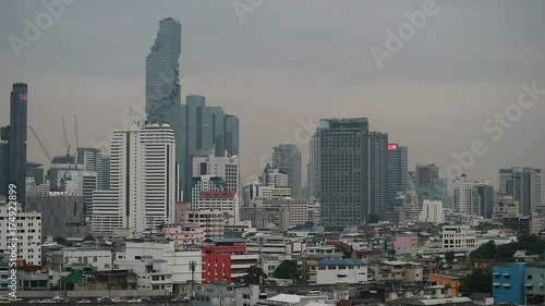 Bangkok skyline cityscape, modern building, express way transporation at twilight evening in Bangkok, Thailand. Video footage Clip