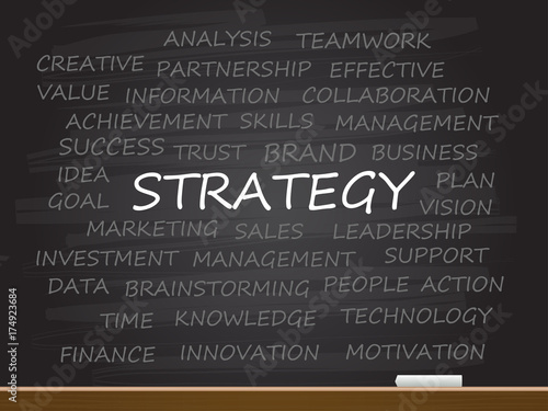 Strategy word on chalk board with business concept.