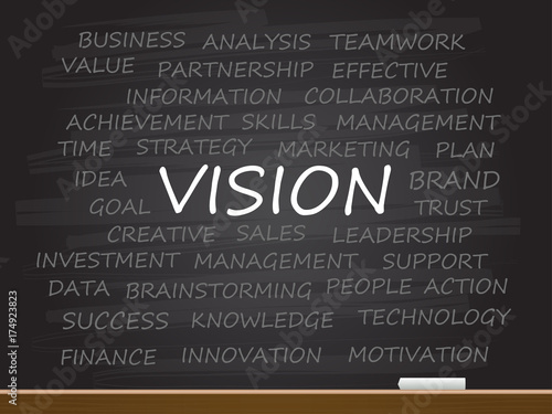 Vision word on chalk board with business concept.