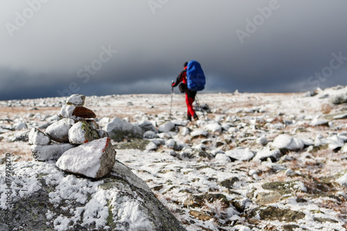 Wanderer im Herbst auf dem Kungsleden photo