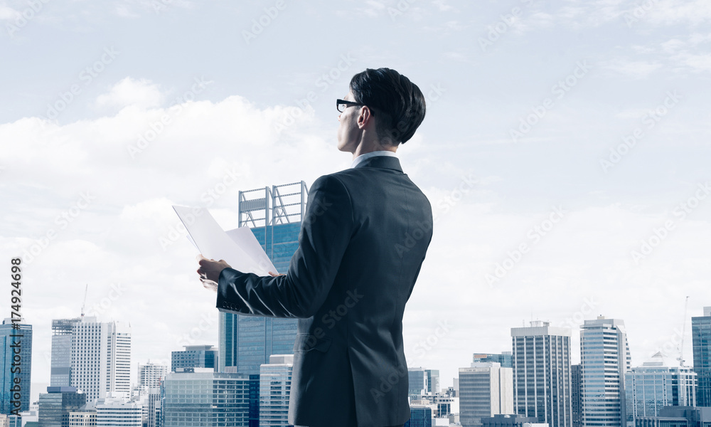 Concept of business success and control with confident boss agai Concept of business success and control with confident boss agai