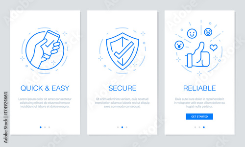 Onboarding app screens. Modern and simplified vector illustration walkthrough screens template for mobile apps.