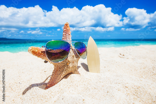 Starfish surfer on tropical beach photo