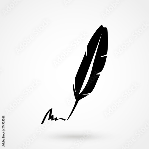 A vector illustration of an old quill and ink.Feather Quill and ink.A retro image of a writing with quill icon.