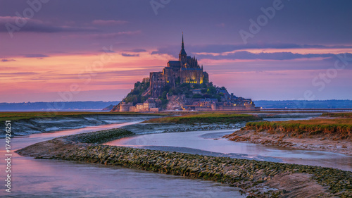 Fotografie, Obraz Beautiful Mont Saint Michel cathedral on the island, Normandy, Northern France,