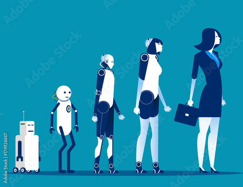 Evolution android. Concept cyborg technology vector illustration.