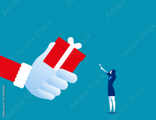 Santa Claus gives businesswoman a gift. Concept business vector illustration. © zenzen