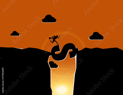 Silhouette. Businessman and dollar sign. Concept business currency vector illustration.
