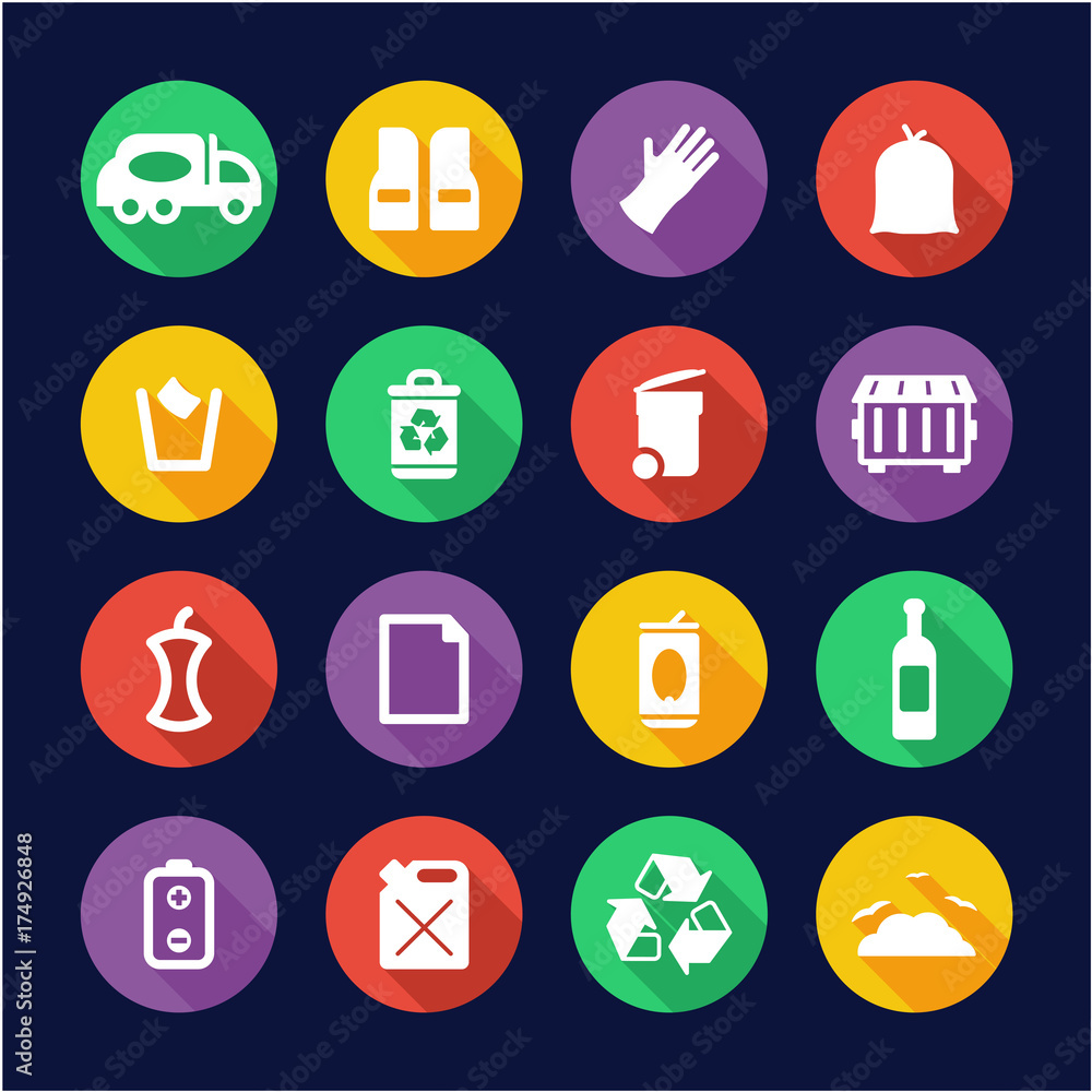 Garbageman Icons Flat Design Circle