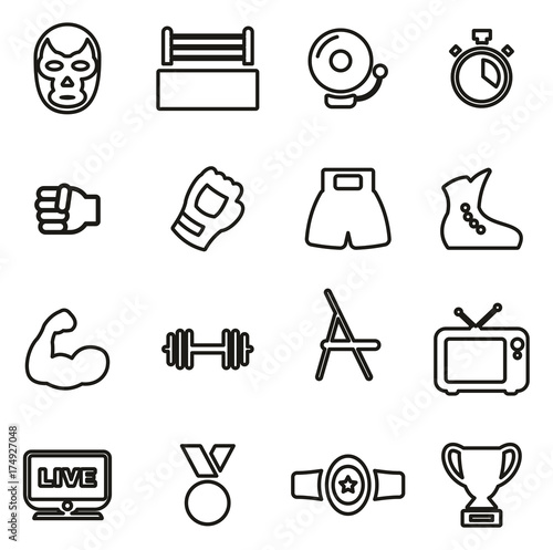 Wrestling Icons Thin Line Vector Illustration Set