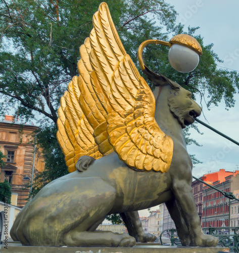 Griffin at Bankovsky Bridge, St. Petersburg Russia photo