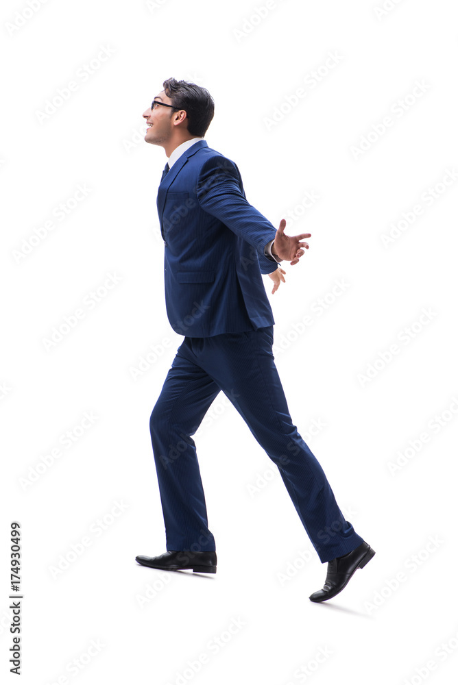 Businessman walking standing side view isolated on white backgro Businessman walking standing side view isolated on white backgro