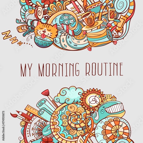 cartoon doodles, morning routine