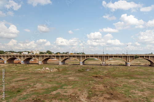 Historic Albert Victor bridge in Madurai. One of the oldest bridges in Tamil Nadu .The age of the bridge is 105 years. Vaigai (as in Tamil language) river path seen drought due to lack of rainfall