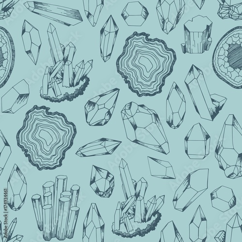 Minerals. Hand drawing. Vector seamless pattern for design