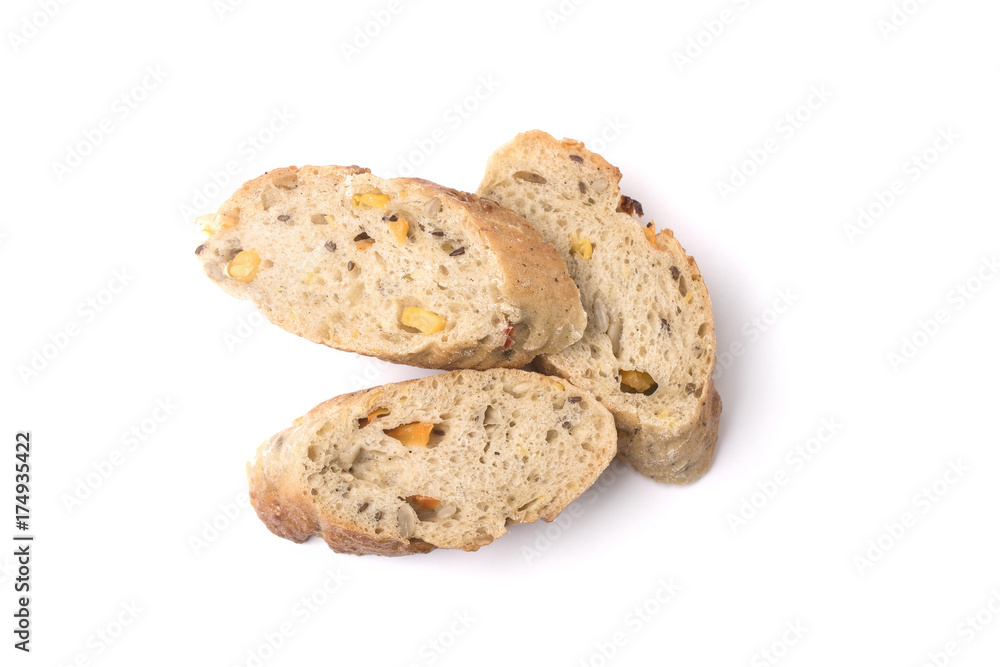 Pieces of grain bread isolated on white background Pieces of grain bread isolated on white background