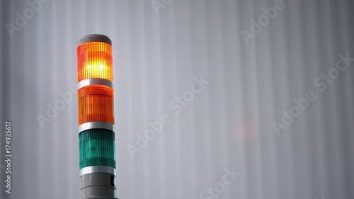 Footage of a machine or production line indicator, alarm or warning light, the red lamp is blinking...