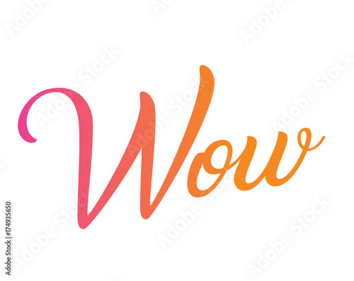 Gradient pink to orange isolated hand writing word WOW
