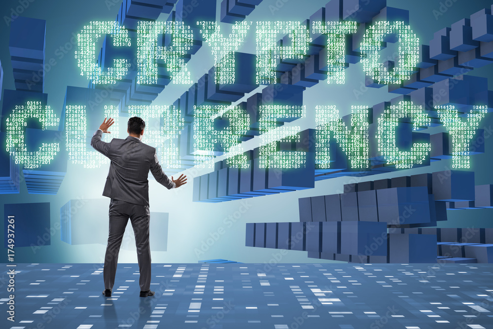 Businessman in blockchain cryptocurrency concept Businessman in blockchain cryptocurrency concept