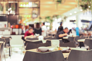 blurry food court at supermarket/mall for background