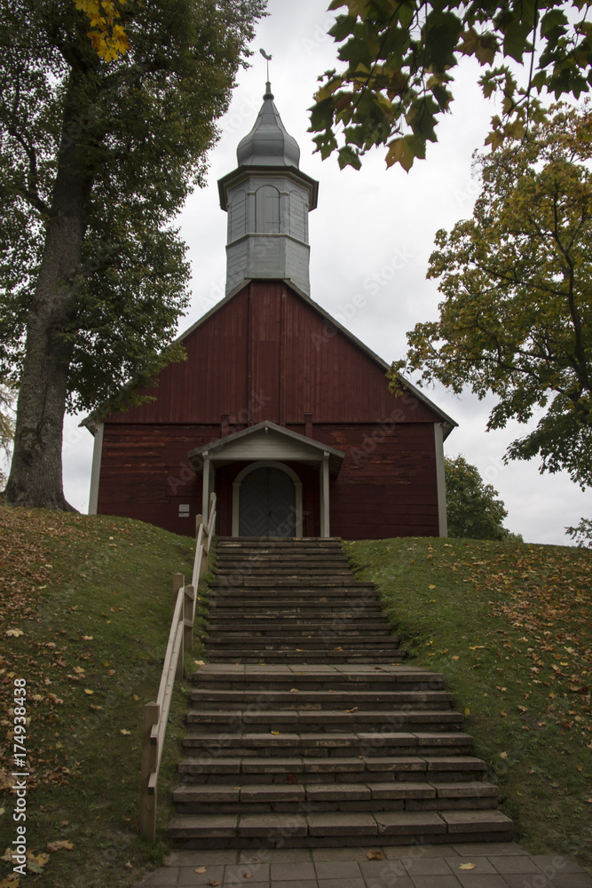 A small wooden church on the territory of Turaida reserve. Sigulda, Latvia