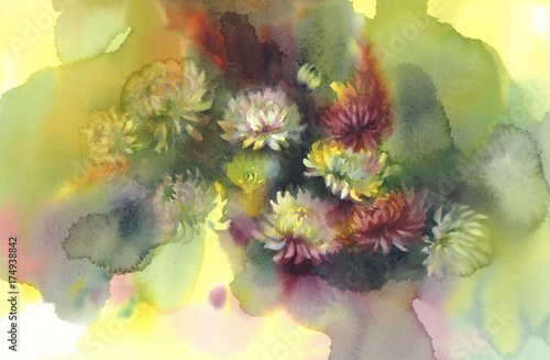 chrysanthemum in green background watercolor