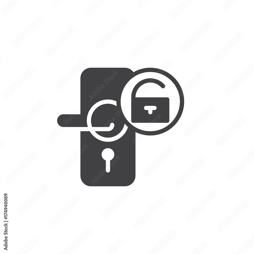 Door open padlock icon vector, filled flat sign, solid pictogram isolated on white. Symbol, logo illustration. Door open padlock icon vector, filled flat sign, solid pictogram isolated on white. Symbol, logo illustration.