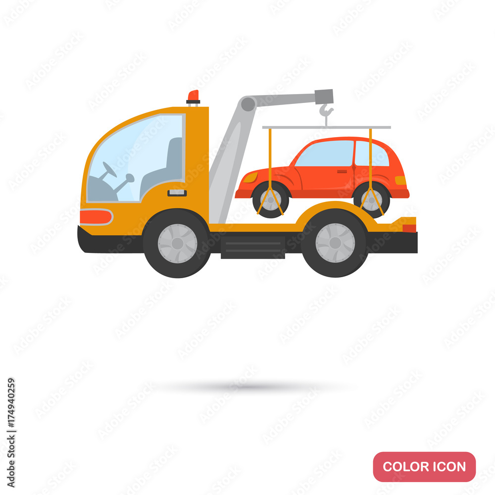 Evacuator with a car color flat icon