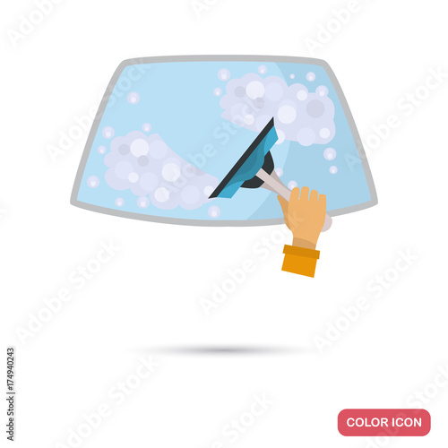 Car windshield washing service color flat icon