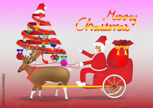 Concept and idea christmas festival background with reindeer and Santa Claus. vector EPS10