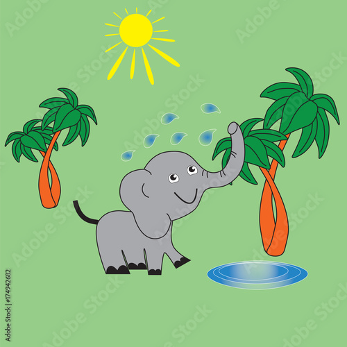 The elephant watered himself with water.