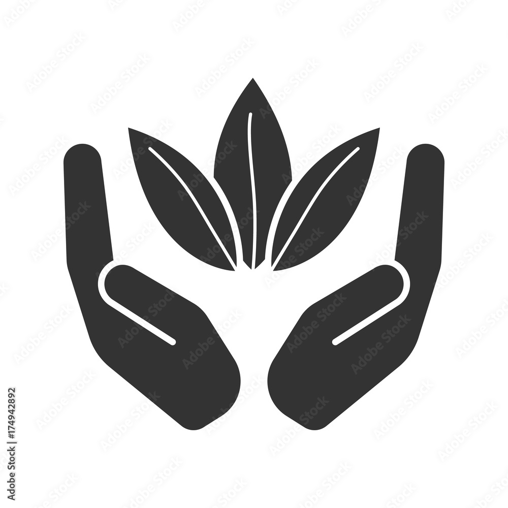 Open palms with tea leaves glyph icon Open palms with tea leaves glyph icon