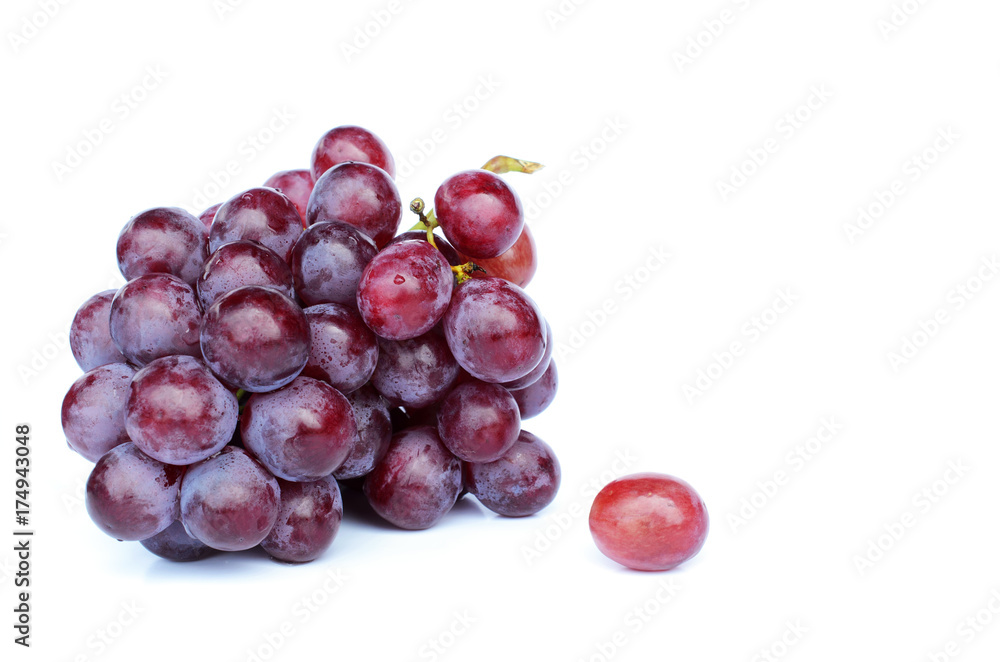 Cool fresh Bunch of red grapes on white backgrounds, Place for your text