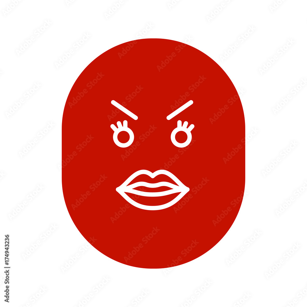Angry smiley with female lips glyph icon Angry smiley with female lips glyph icon