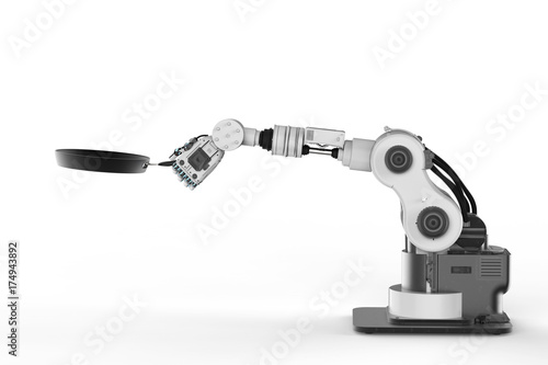 robot hand holding frying pan